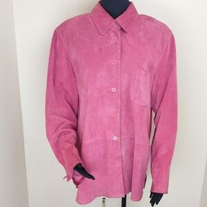 Revue Vintage 90s Pink Genuine Suede Shirt Jacket L Button Front